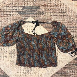 Free People Floral Smocked Puff Sleeve Crop Top - Size M